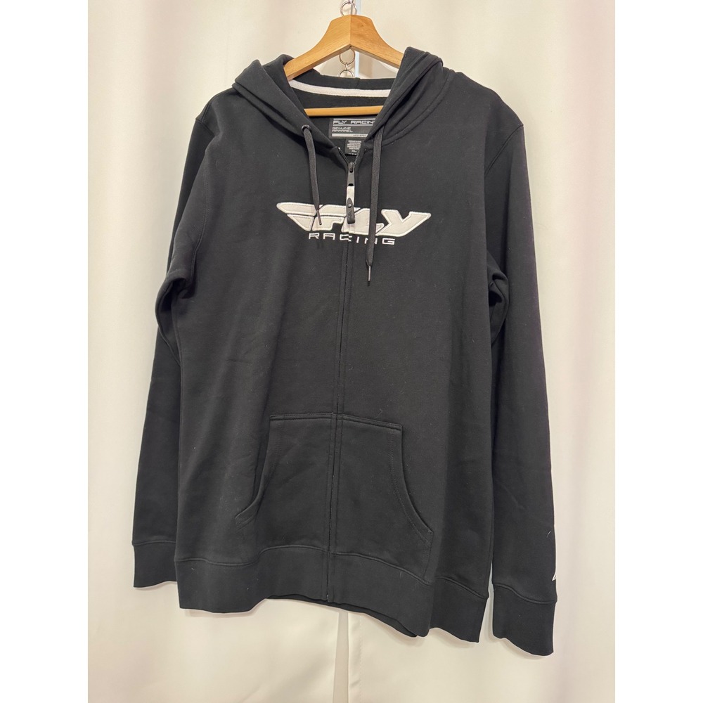 Fly Racing Zip Up Hoodie Black Embroidered Logo Fleece Sweatshirt XL NWT
